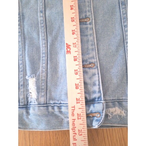 Pacsun Jacket Denim Distressed Destroyed Blue Jean Trucker Pockets Sz Medium - Picture 6 of 7
